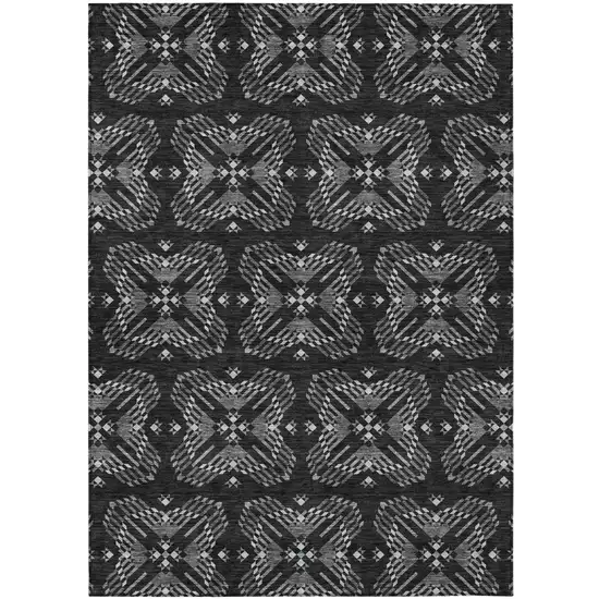 Black And Gray Geometric Washable Indoor Outdoor Area Rug Photo 2