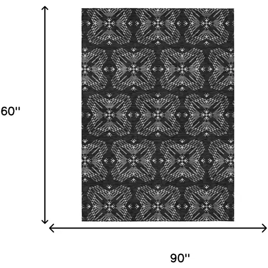 Black And Gray Geometric Washable Indoor Outdoor Area Rug Photo 7