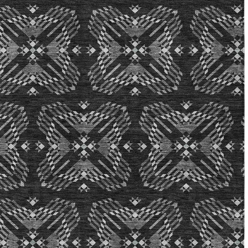 Black And Gray Geometric Washable Indoor Outdoor Area Rug Photo 3
