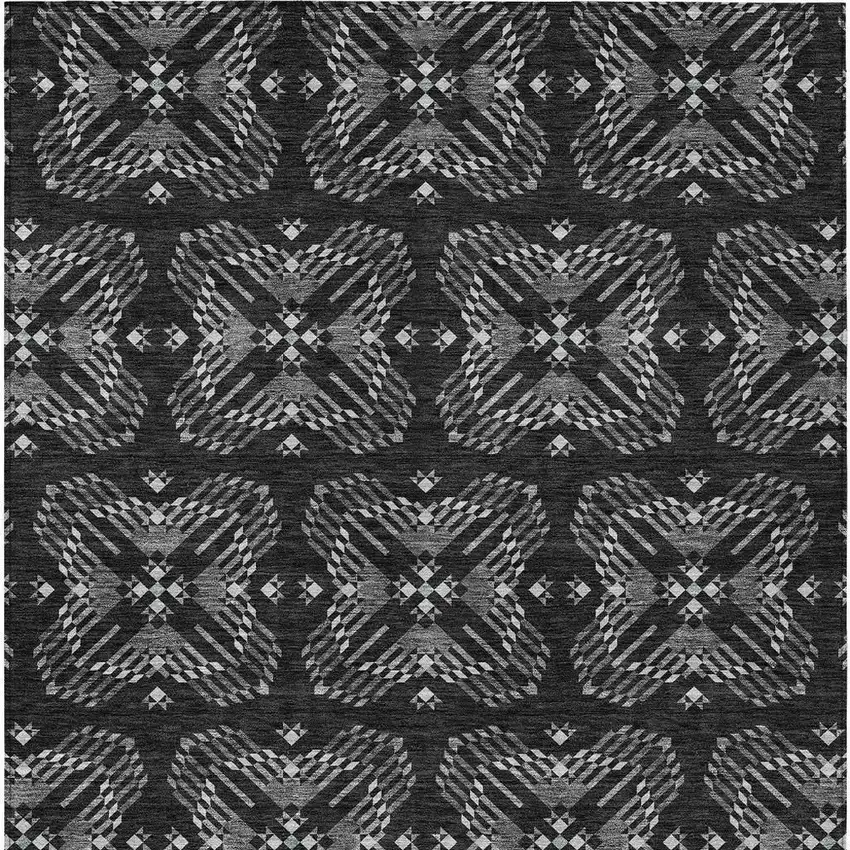 Black And Gray Geometric Washable Indoor Outdoor Area Rug Photo 4