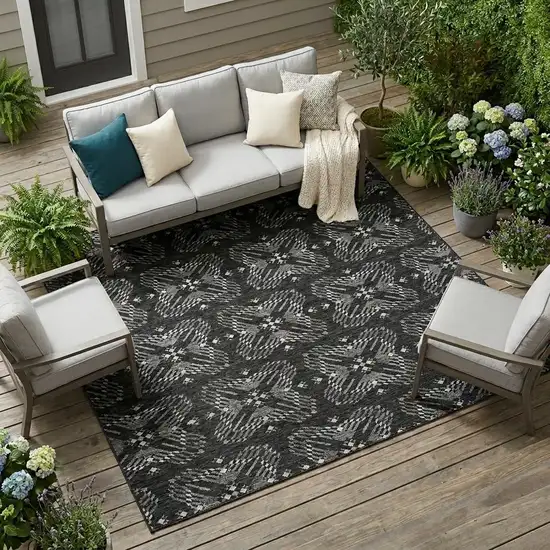 Black And Gray Geometric Washable Indoor Outdoor Area Rug Photo 1