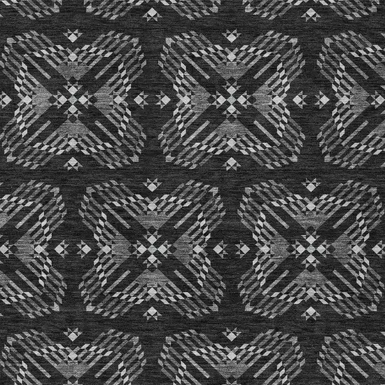 Black And Gray Geometric Washable Indoor Outdoor Area Rug Photo 3