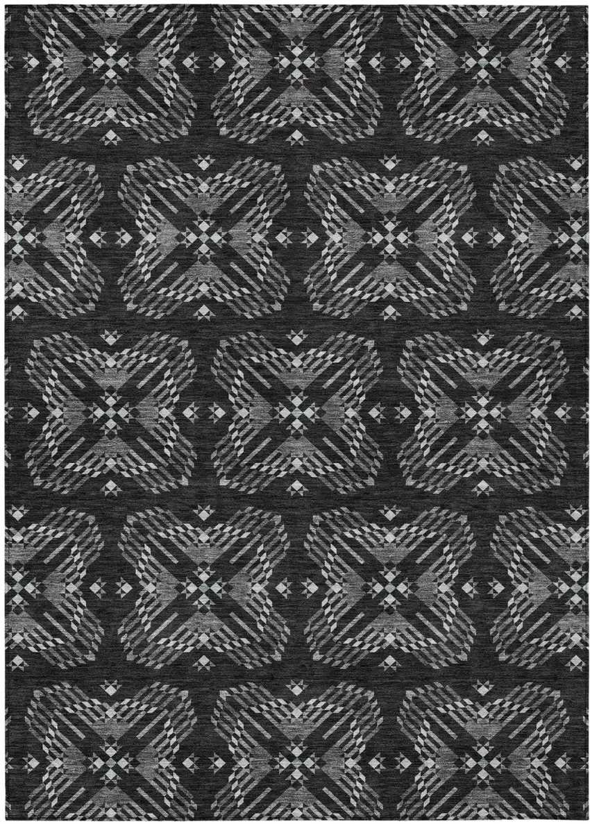 Black And Gray Geometric Washable Indoor Outdoor Area Rug Photo 2