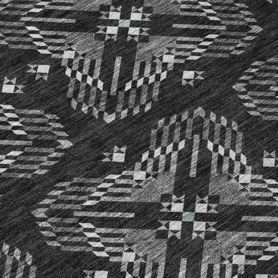 Black And Gray Geometric Washable Indoor Outdoor Area Rug Photo 6