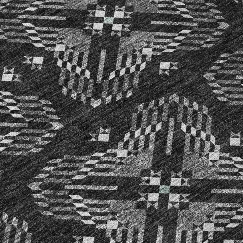 Black And Gray Geometric Washable Indoor Outdoor Area Rug Photo 6