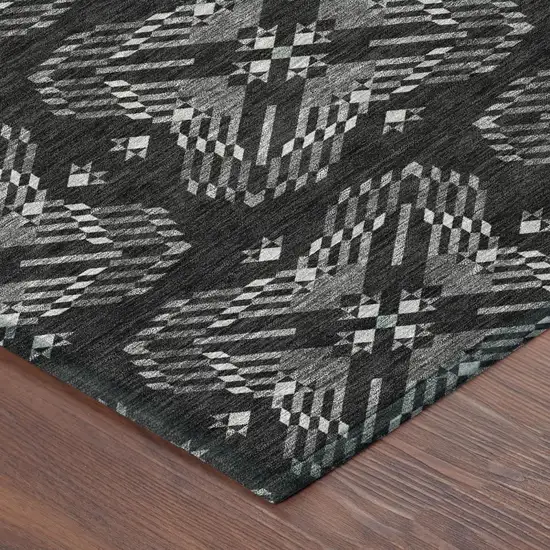 Black And Gray Geometric Washable Indoor Outdoor Area Rug Photo 5