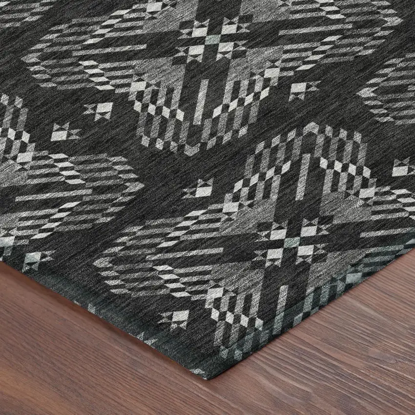 Black And Gray Geometric Washable Indoor Outdoor Area Rug Photo 5