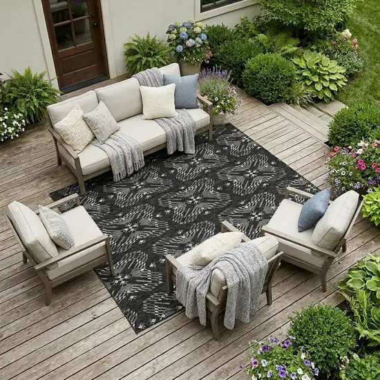 Black And Gray Geometric Washable Indoor Outdoor Area Rug Photo 1