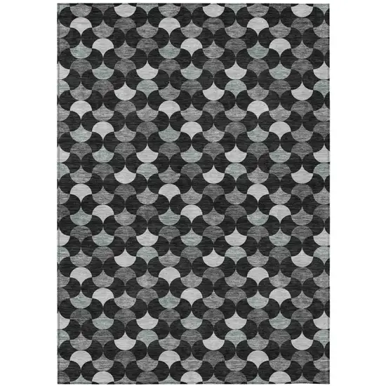Black And Gray Geometric Washable Indoor Outdoor Area Rug Photo 2
