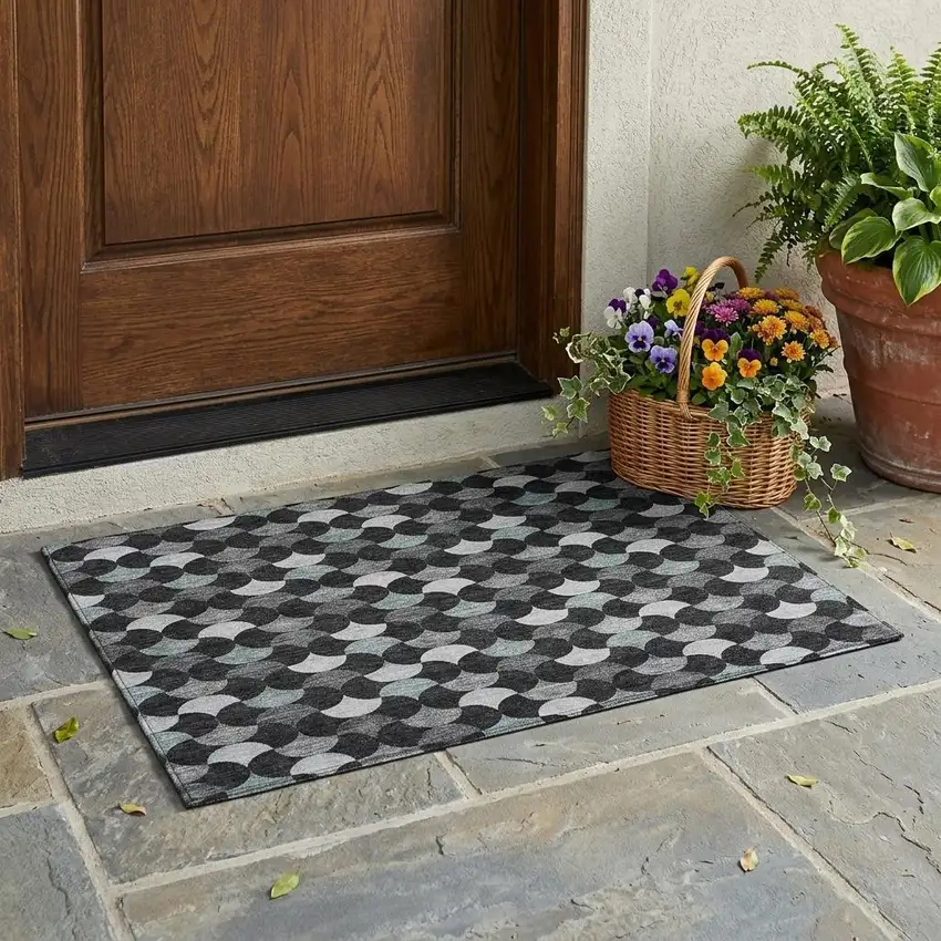Black And Gray Geometric Washable Indoor Outdoor Area Rug Photo 1