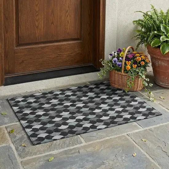 Black And Gray Geometric Washable Indoor Outdoor Area Rug Photo 1