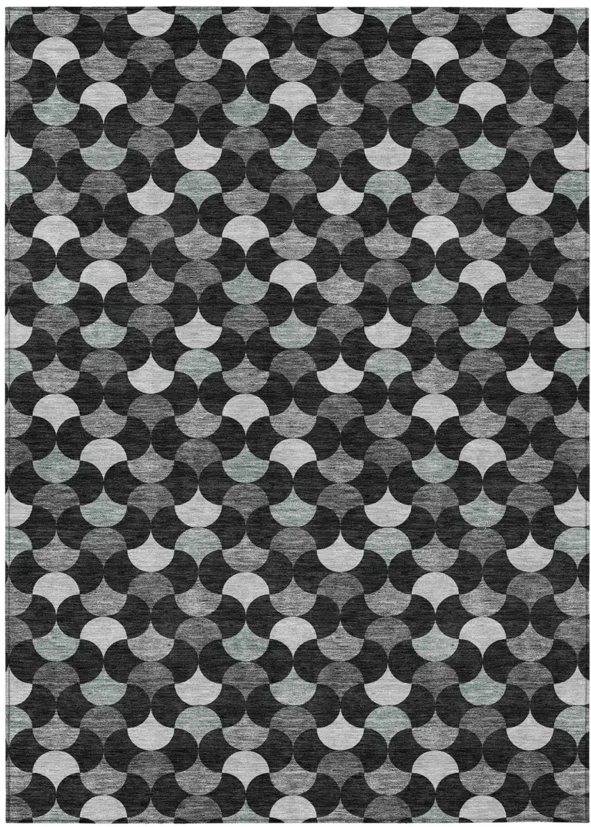 Black And Gray Geometric Washable Indoor Outdoor Area Rug Photo 2