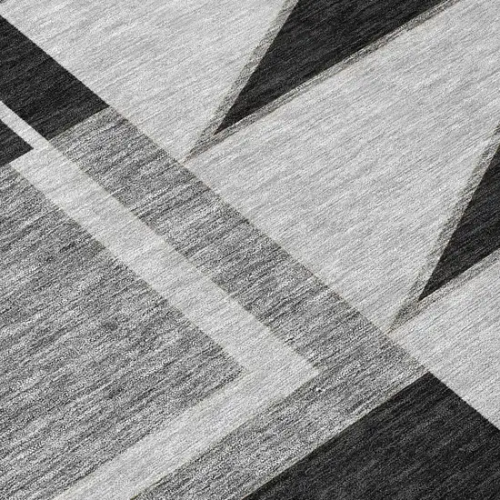 Black And Gray Geometric Washable Indoor Outdoor Area Rug Photo 1