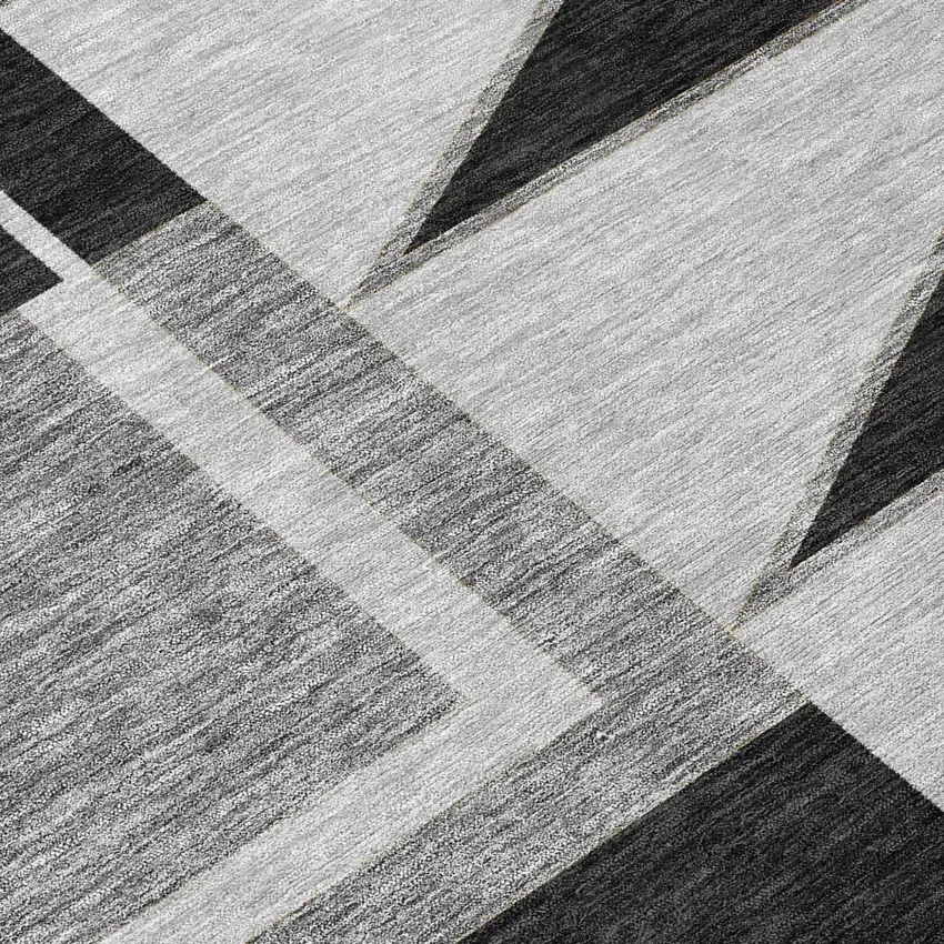 Black And Gray Geometric Washable Indoor Outdoor Area Rug Photo 1