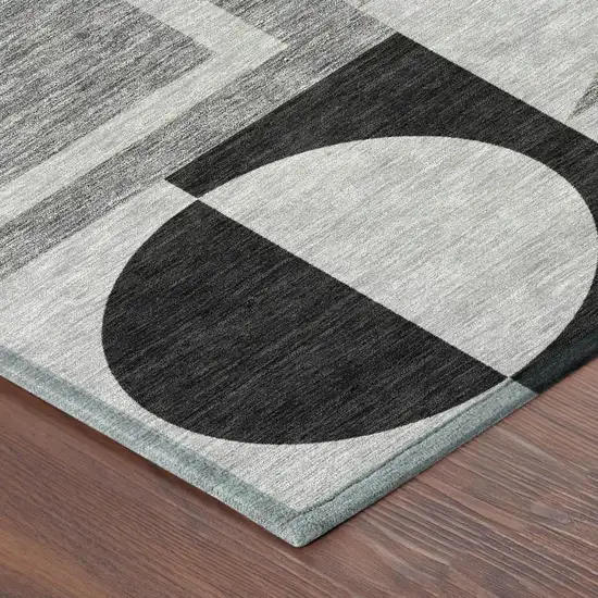 Black And Gray Geometric Washable Indoor Outdoor Area Rug Photo 6