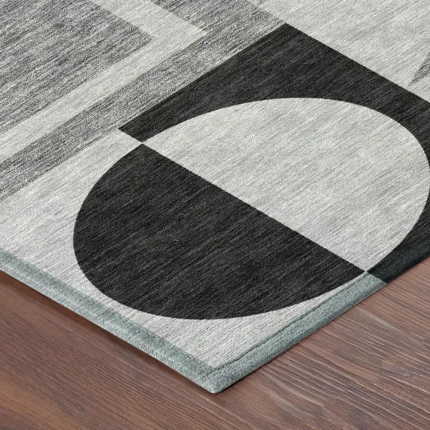 Black And Gray Geometric Washable Indoor Outdoor Area Rug Photo 6