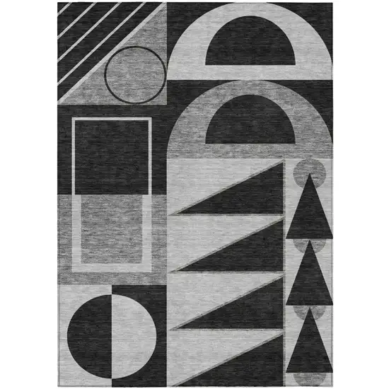 Black And Gray Geometric Washable Indoor Outdoor Area Rug Photo 5