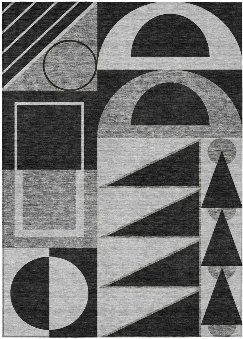 Black And Gray Geometric Washable Indoor Outdoor Area Rug Photo 5