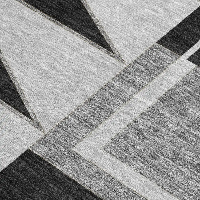 Black And Gray Geometric Washable Indoor Outdoor Area Rug Photo 2