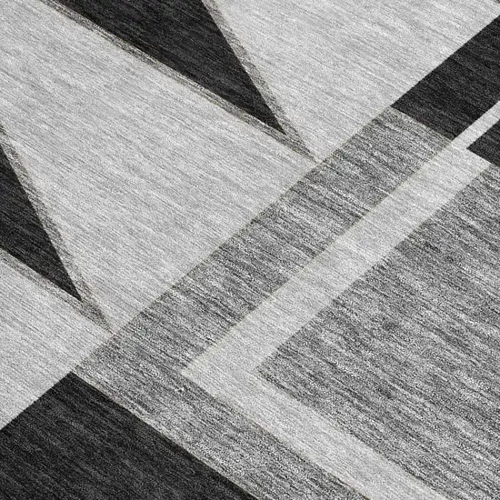 Black And Gray Geometric Washable Indoor Outdoor Area Rug Photo 2