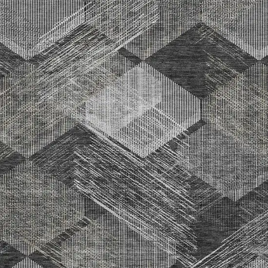 Black And Gray Geometric Washable Indoor Outdoor Area Rug Photo 2
