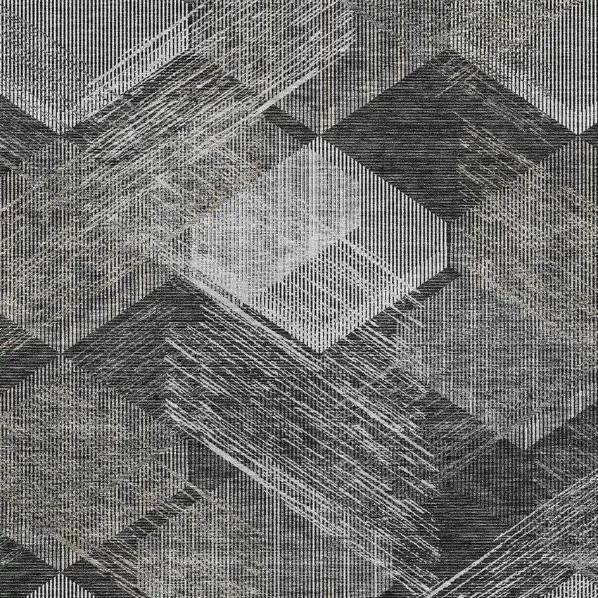 Black And Gray Geometric Washable Indoor Outdoor Area Rug Photo 2