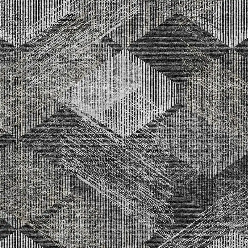 Black And Gray Geometric Washable Indoor Outdoor Area Rug Photo 2