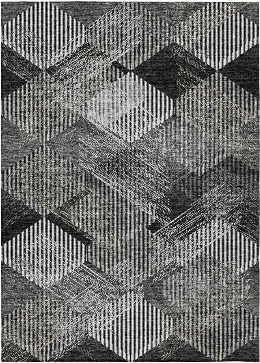 Black And Gray Geometric Washable Indoor Outdoor Area Rug Photo 1