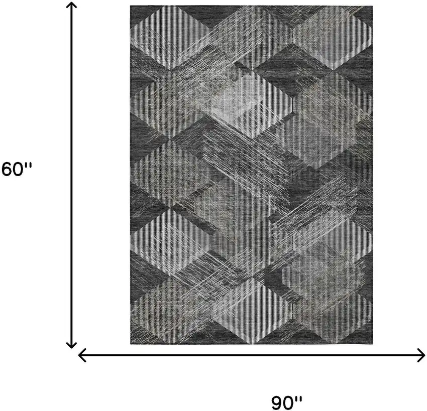 Black And Gray Geometric Washable Indoor Outdoor Area Rug Photo 6