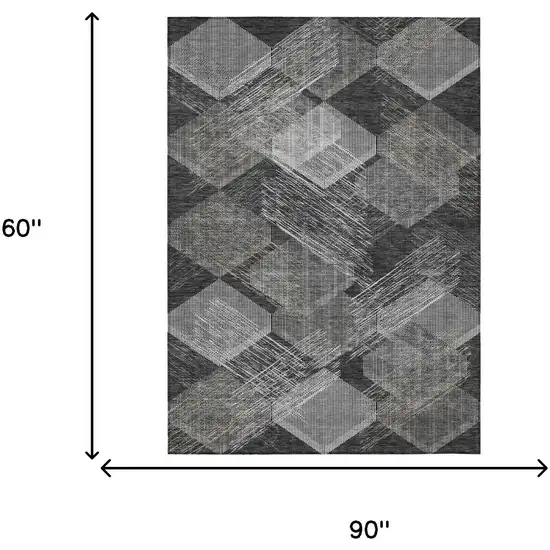 Black And Gray Geometric Washable Indoor Outdoor Area Rug Photo 6