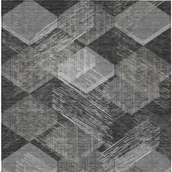 Black And Gray Geometric Washable Indoor Outdoor Area Rug Photo 3