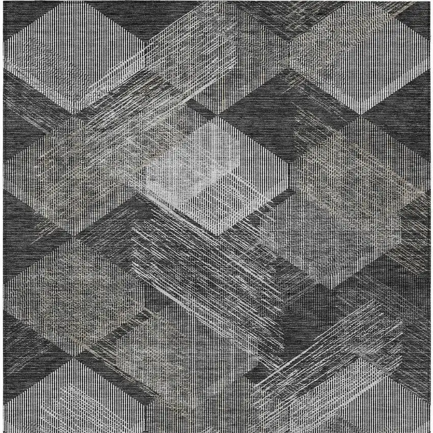 Black And Gray Geometric Washable Indoor Outdoor Area Rug Photo 3