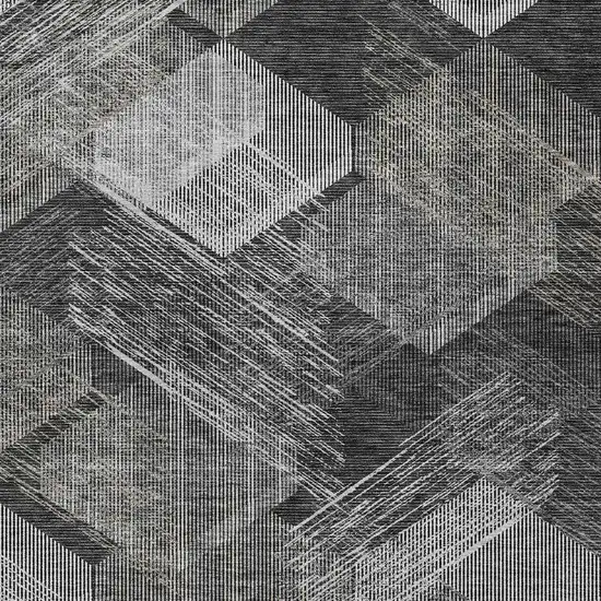 Black And Gray Geometric Washable Indoor Outdoor Area Rug Photo 2