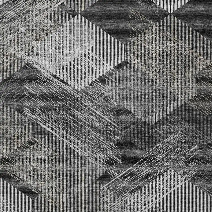 Black And Gray Geometric Washable Indoor Outdoor Area Rug Photo 2