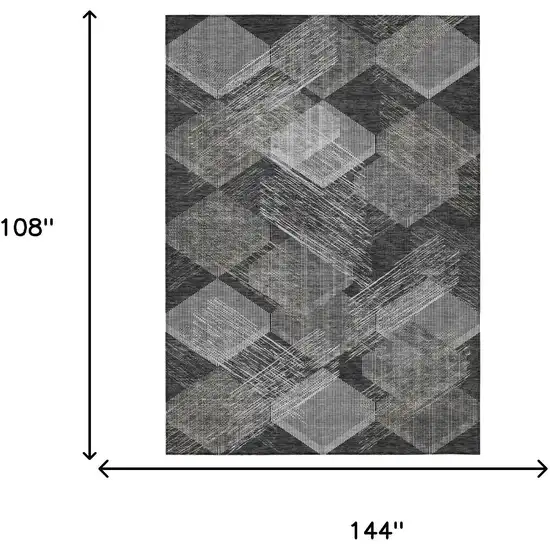 Black And Gray Geometric Washable Indoor Outdoor Area Rug Photo 6