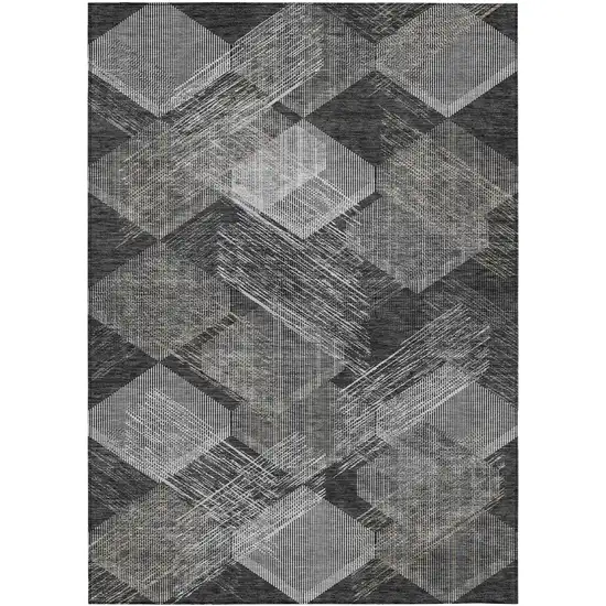 Black And Gray Geometric Washable Indoor Outdoor Area Rug Photo 1