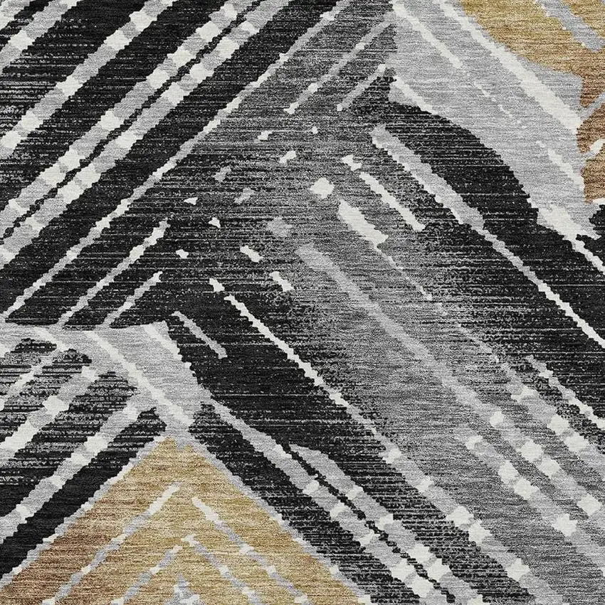 Black And Gray Geometric Washable Indoor Outdoor Area Rug Photo 5