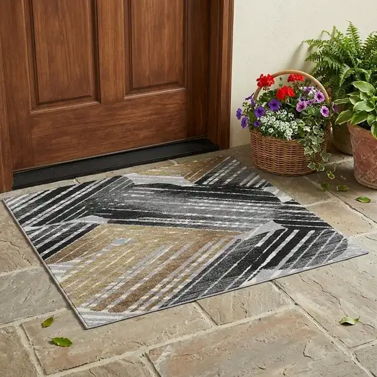 Black And Gray Geometric Washable Indoor Outdoor Area Rug Photo 1