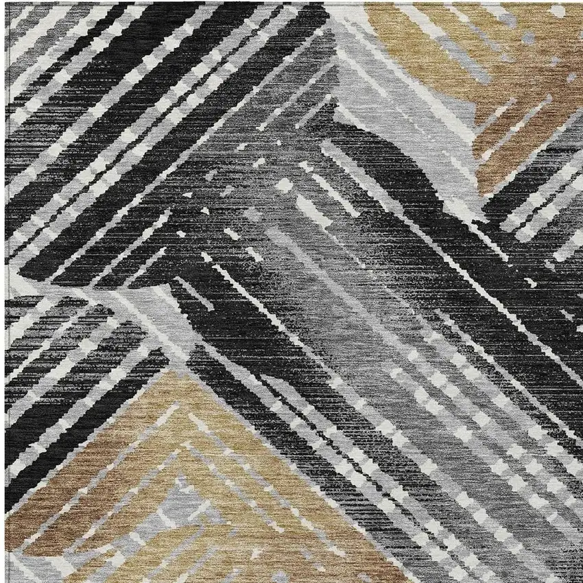 Black And Gray Geometric Washable Indoor Outdoor Area Rug Photo 6