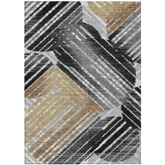 Black And Gray Geometric Washable Indoor Outdoor Area Rug Photo 2