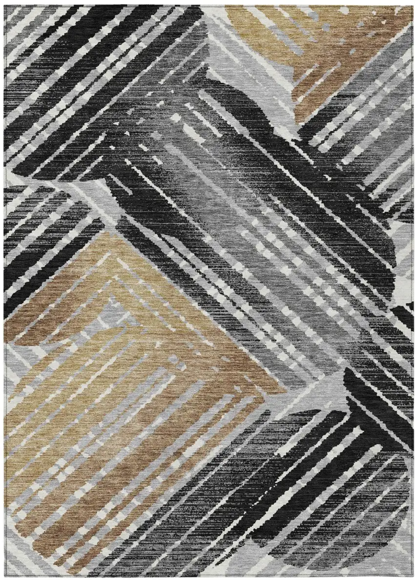 Black And Gray Geometric Washable Indoor Outdoor Area Rug Photo 2