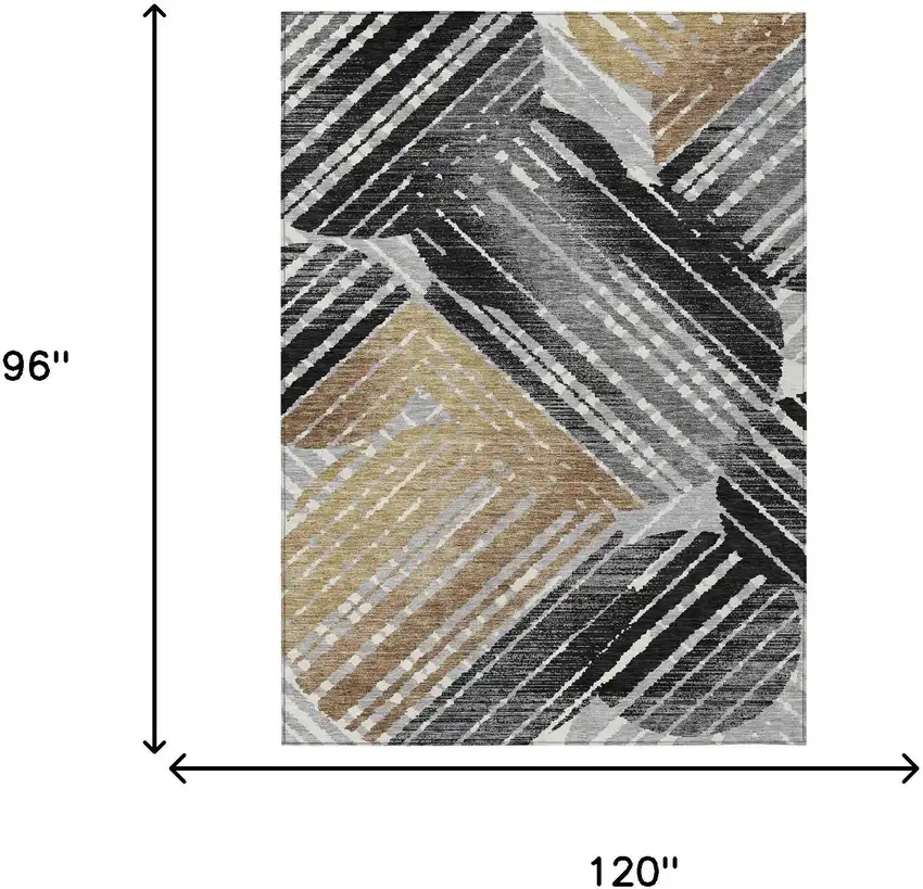Black And Gray Geometric Washable Indoor Outdoor Area Rug Photo 9