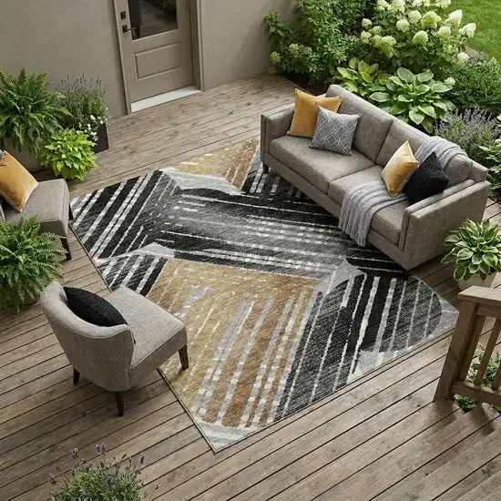 Black And Gray Geometric Washable Indoor Outdoor Area Rug Photo 1