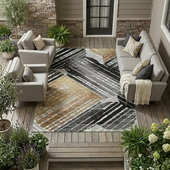 Black And Gray Geometric Washable Indoor Outdoor Area Rug Photo 1