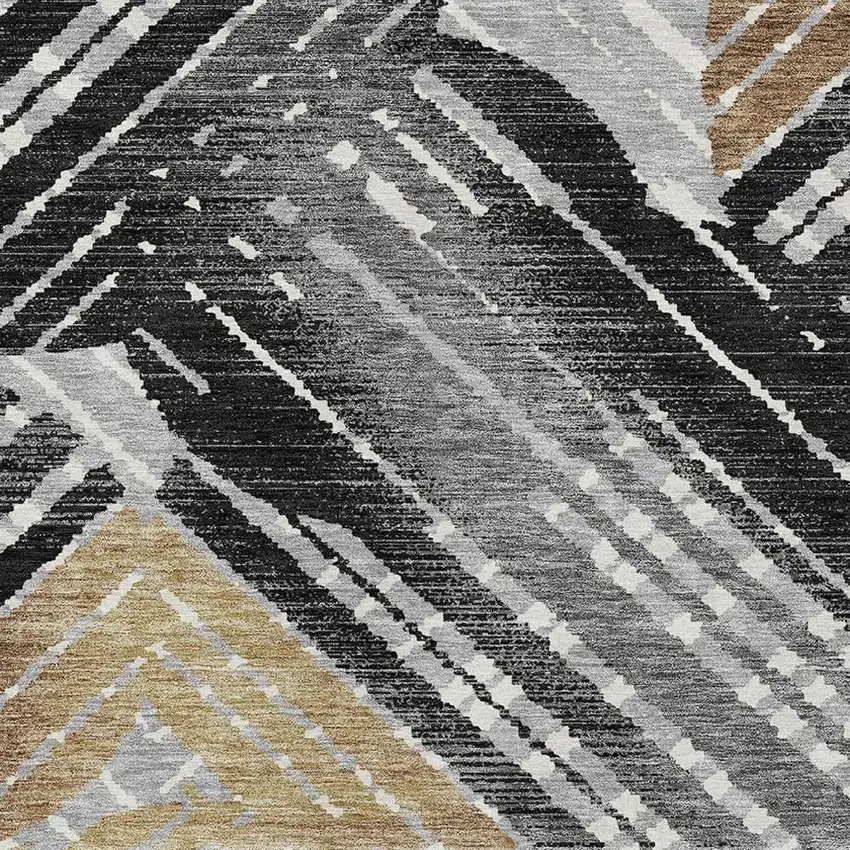Black And Gray Geometric Washable Indoor Outdoor Area Rug Photo 3