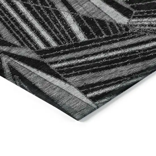 Black And Gray Geometric Washable Indoor Outdoor Area Rug Photo 4