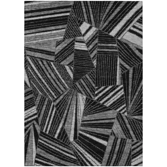 Black And Gray Geometric Washable Indoor Outdoor Area Rug Photo 2