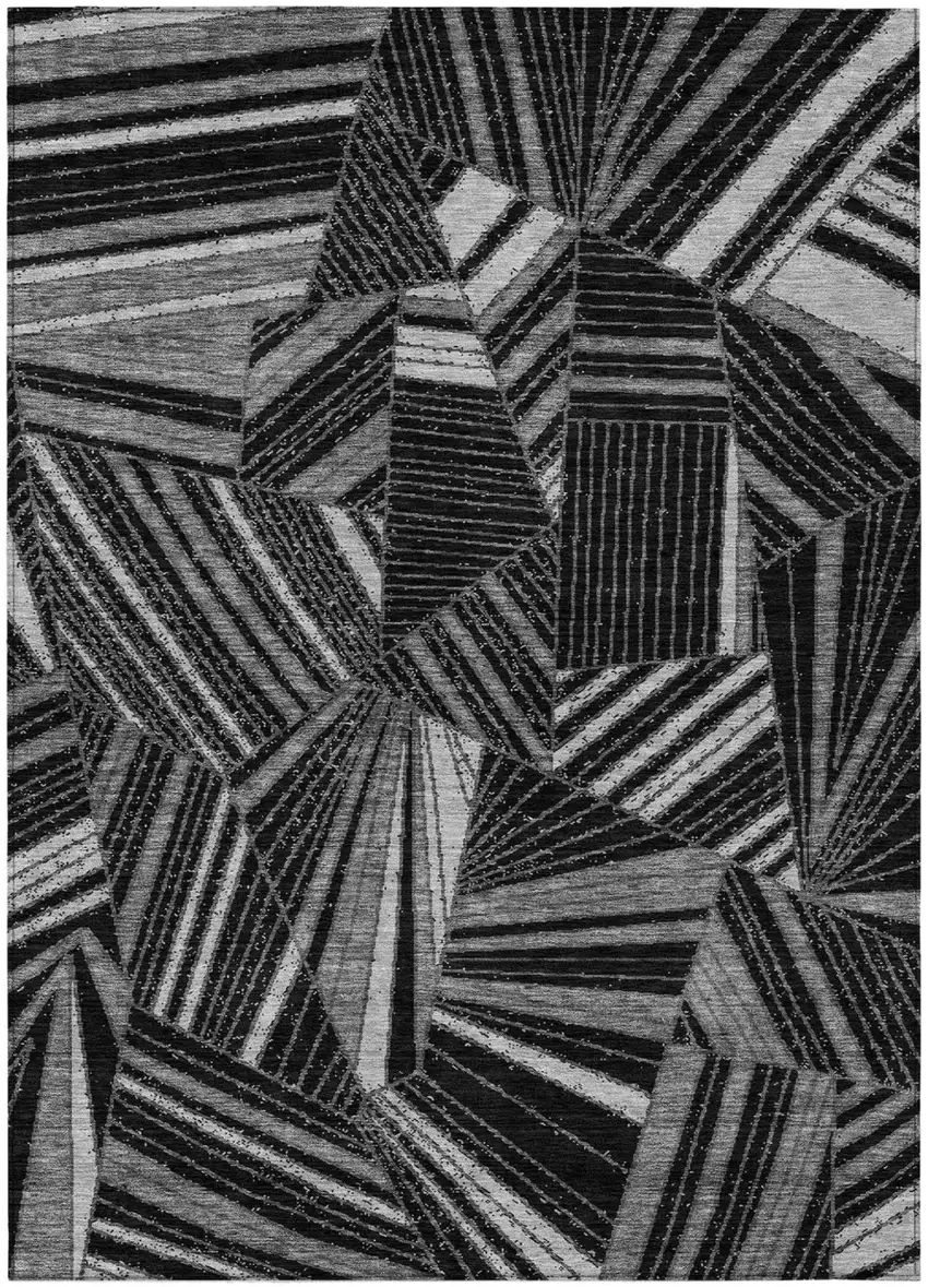 Black And Gray Geometric Washable Indoor Outdoor Area Rug Photo 2