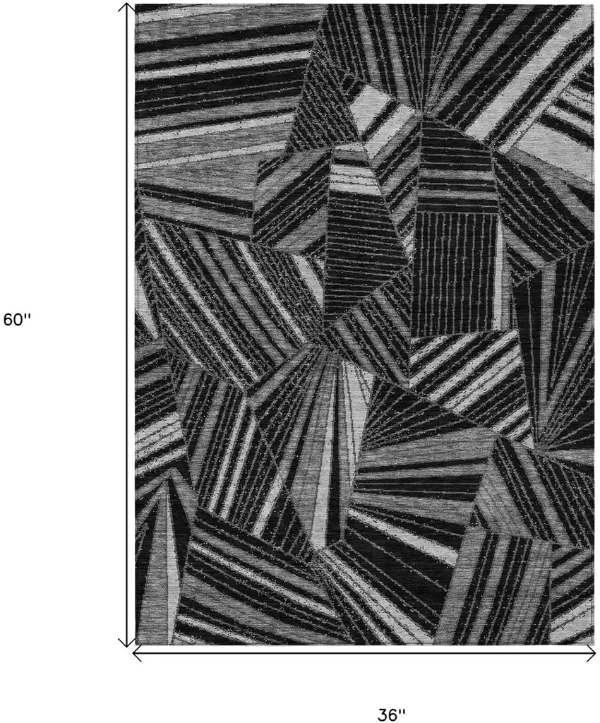 Black And Gray Geometric Washable Indoor Outdoor Area Rug Photo 3