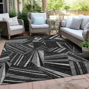 Photo of Black And Gray Geometric Washable Indoor Outdoor Area Rug
